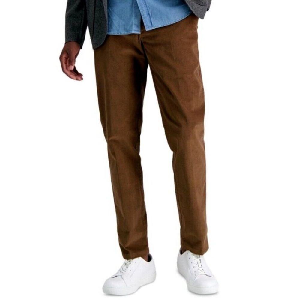 Kenneth Cole Reaction Men Slim-Fit Stretch Corduroy Pants Camel Size 33 x 32 New